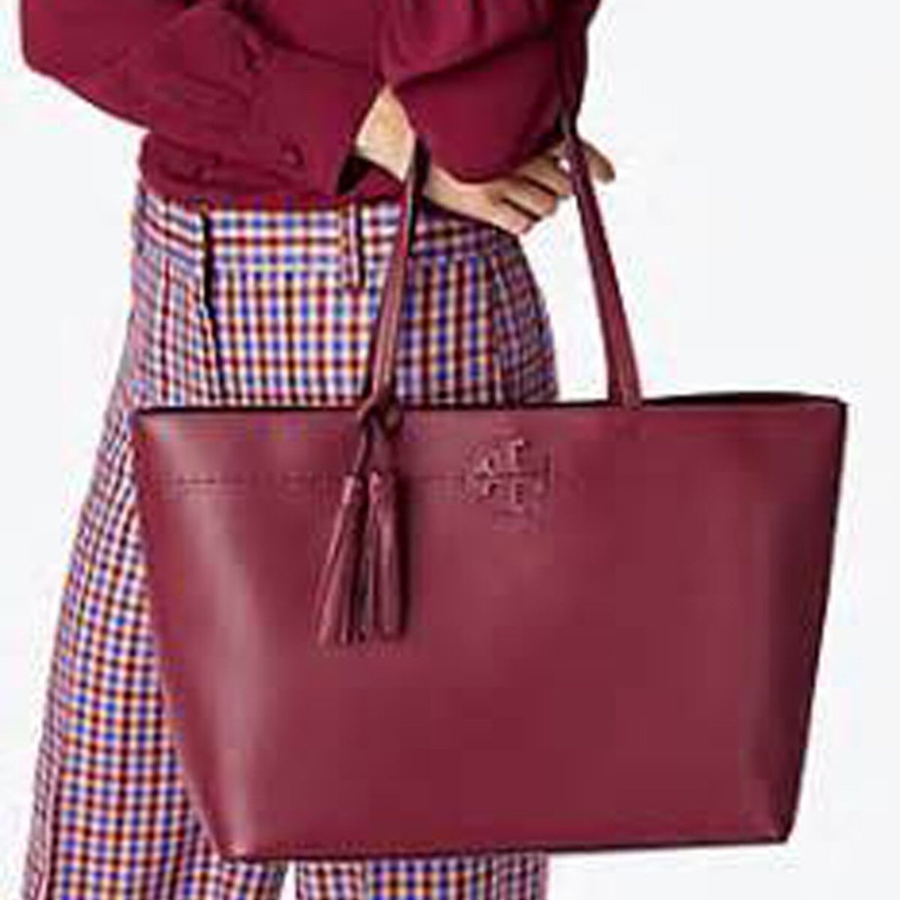 NEW Tory Burch Mcgraw Port/Imperial Garnet Burgundy Leather Large Tote Bag - Picture 13 of 13